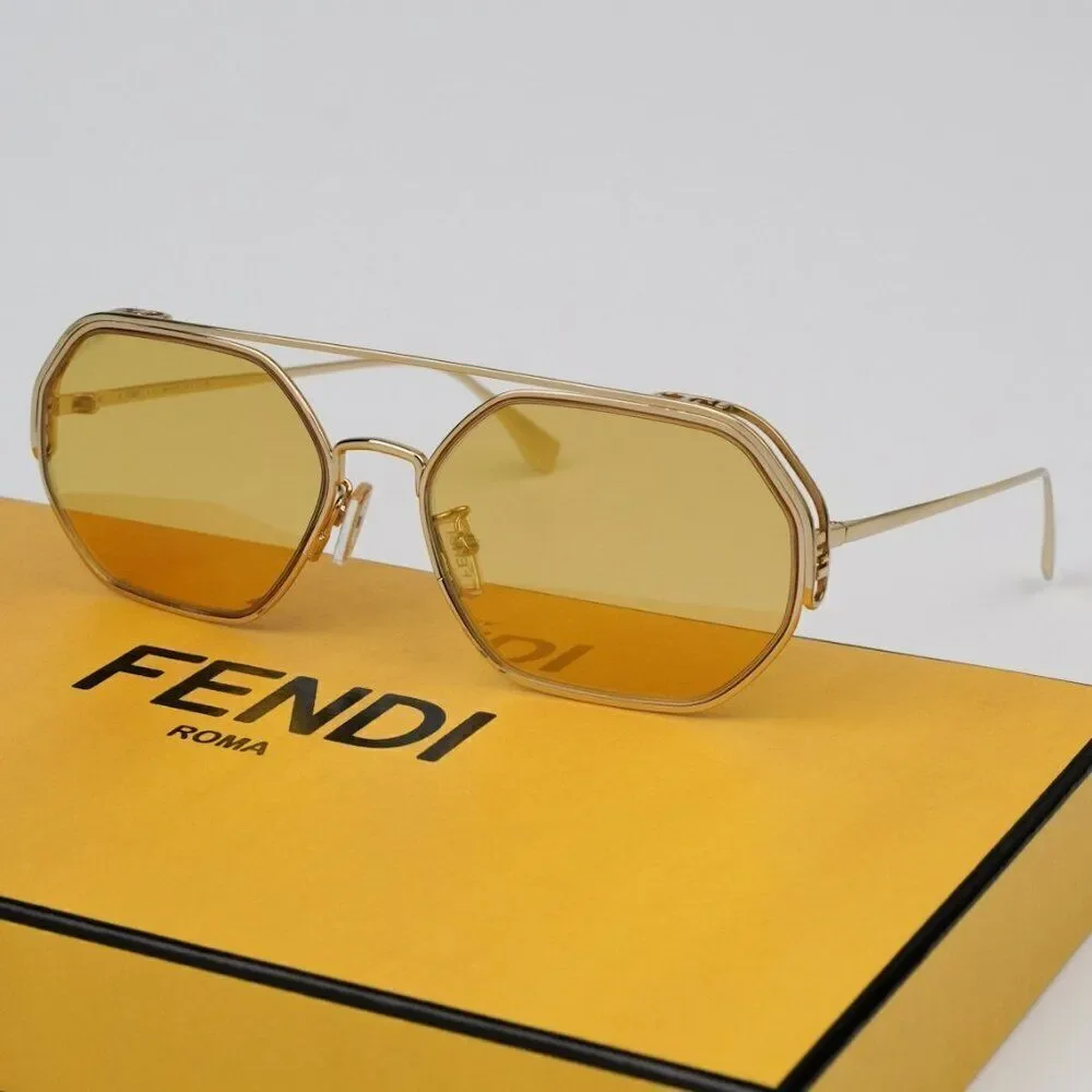 NEW Fendi FE40039U 10L Gold Yellow Mirror Unisex Geometric Sunglasses